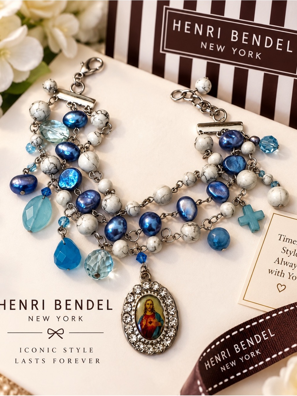 Henri Bendel Blue Multi-Strand Charm Bracelet
